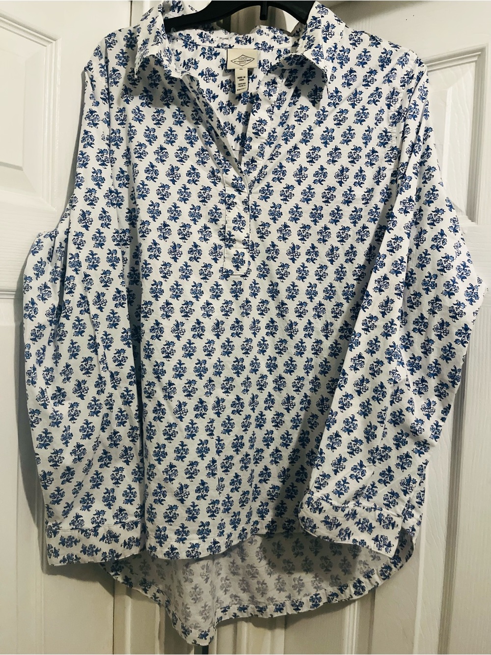 St. John's Bay White Button-Down with Blue Floral Print